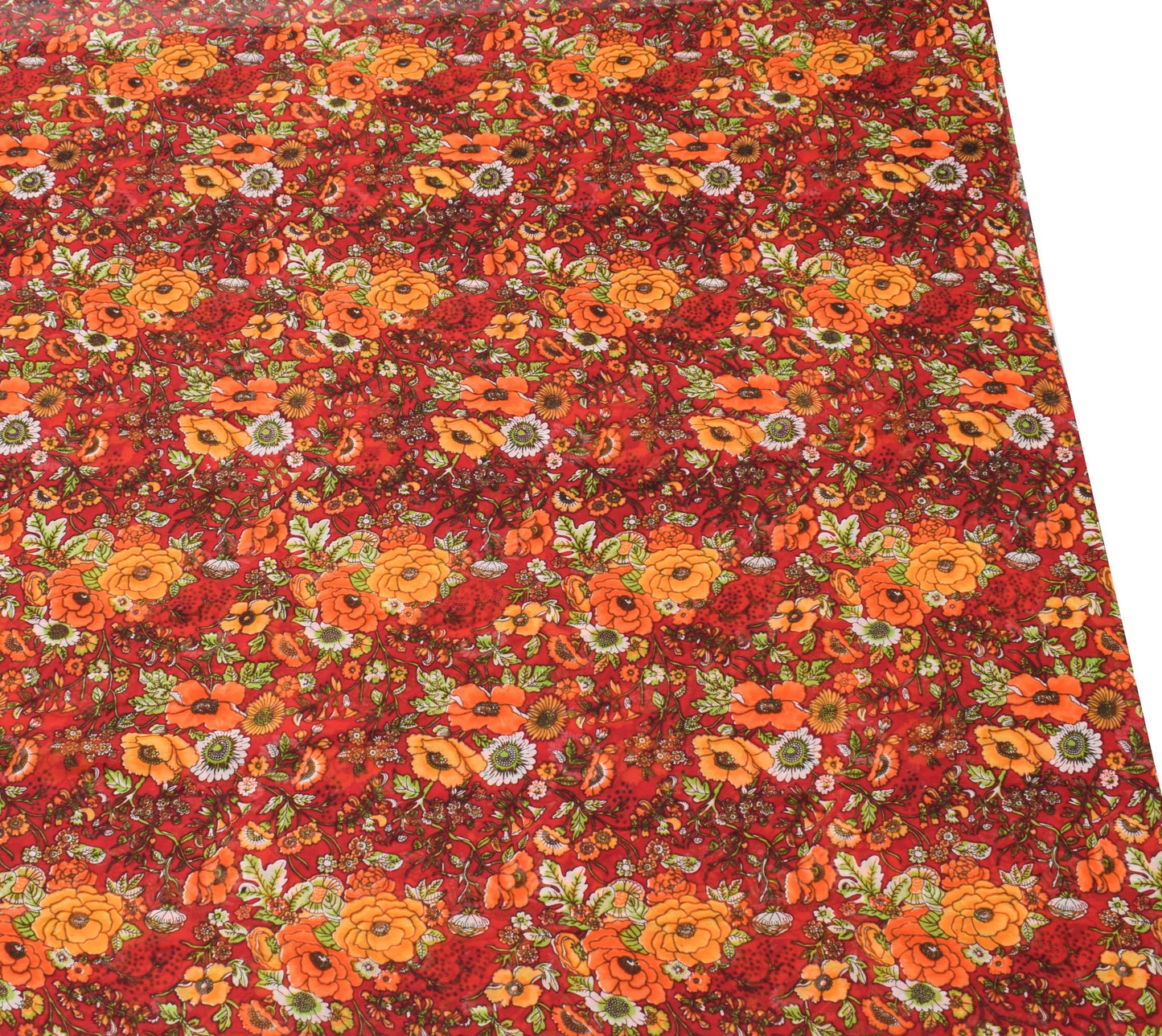 Sushila Vintage Beautiful Red Saree Pure Georgette Silk Printed Craft Fabric