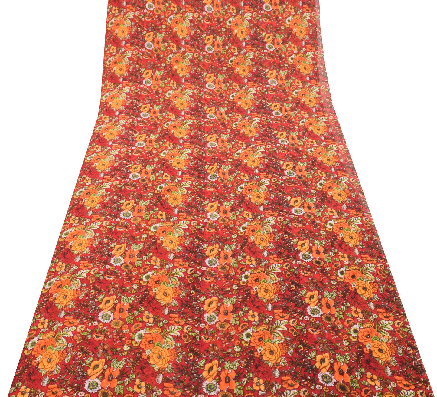 Sushila Vintage Beautiful Red Saree Pure Georgette Silk Printed Craft Fabric