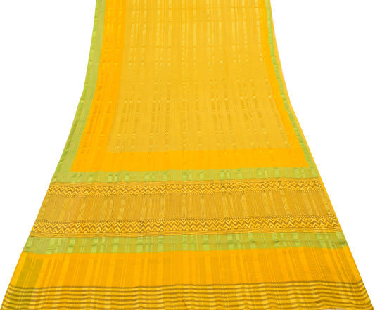 Sushila Vtg Yellow Saree  Georgette Silk Stripes Printed Stylish Branded Fabric