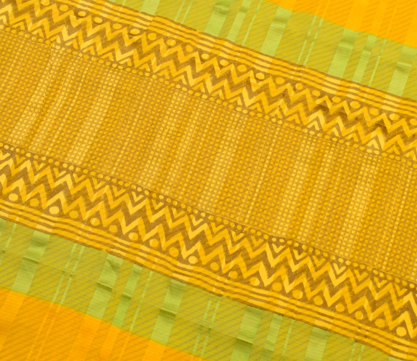 Sushila Vtg Yellow Saree  Georgette Silk Stripes Printed Stylish Branded Fabric