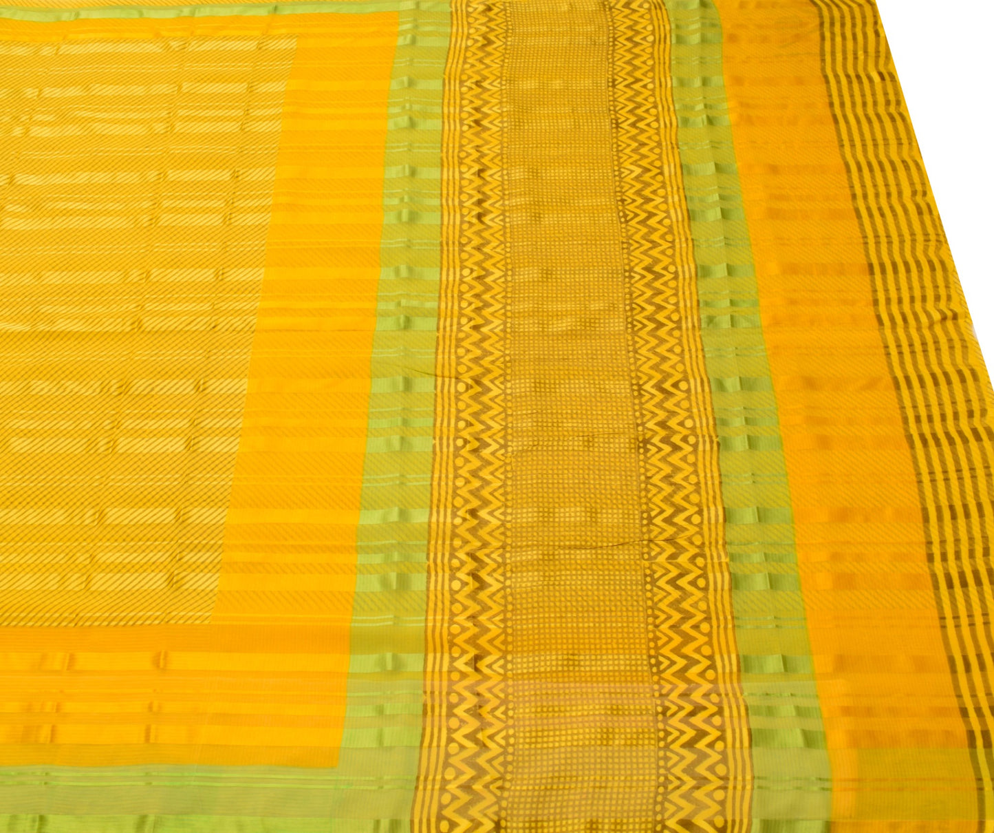 Sushila Vtg Yellow Saree  Georgette Silk Stripes Printed Stylish Branded Fabric