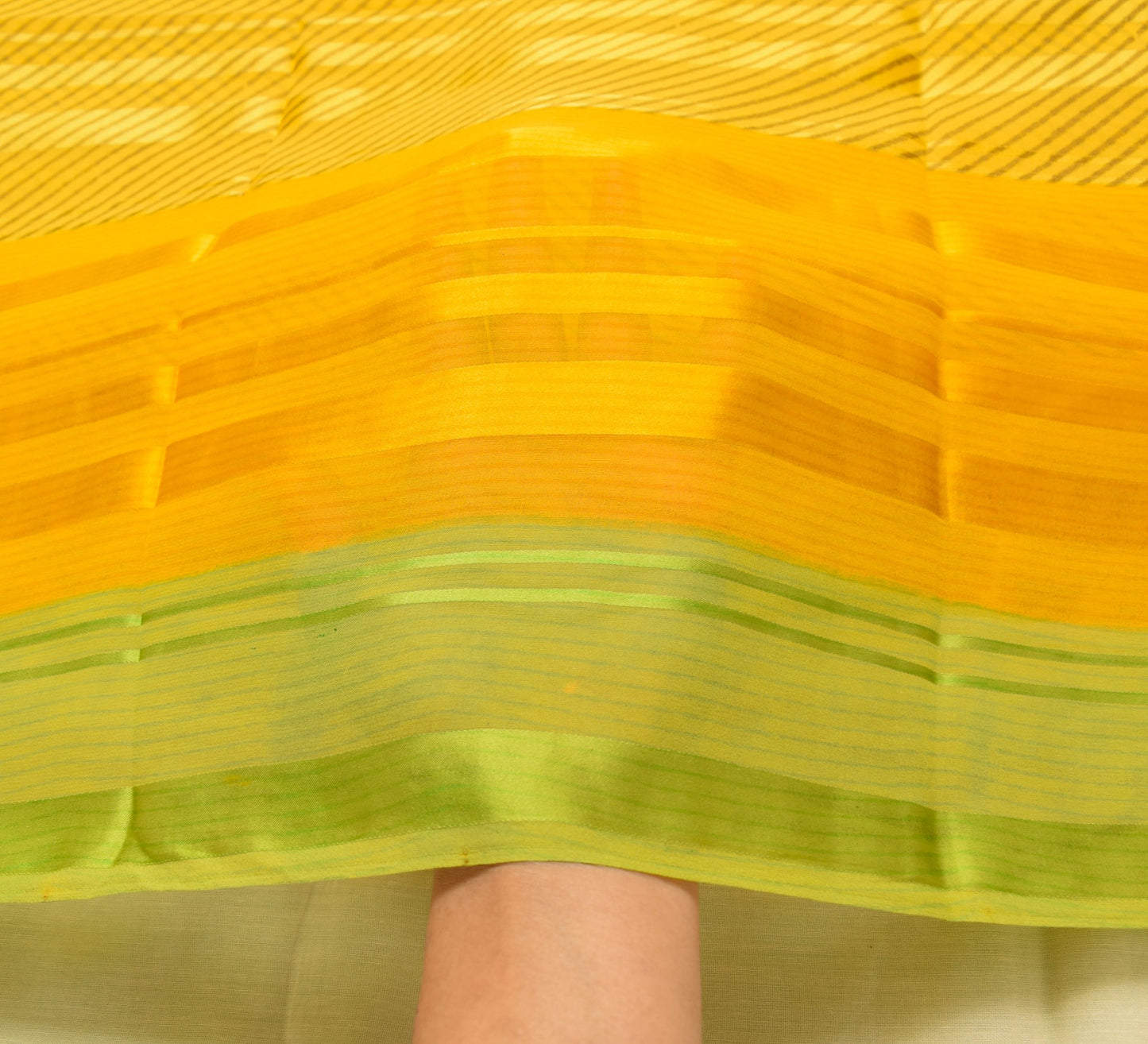 Sushila Vtg Yellow Saree  Georgette Silk Stripes Printed Stylish Branded Fabric