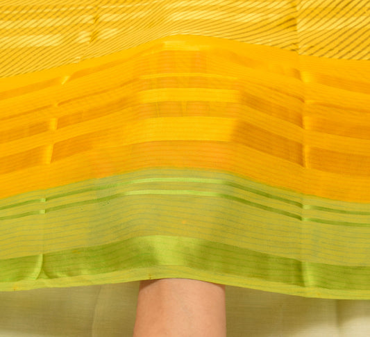 Sushila Vtg Yellow Saree  Georgette Silk Stripes Printed Stylish Branded Fabric