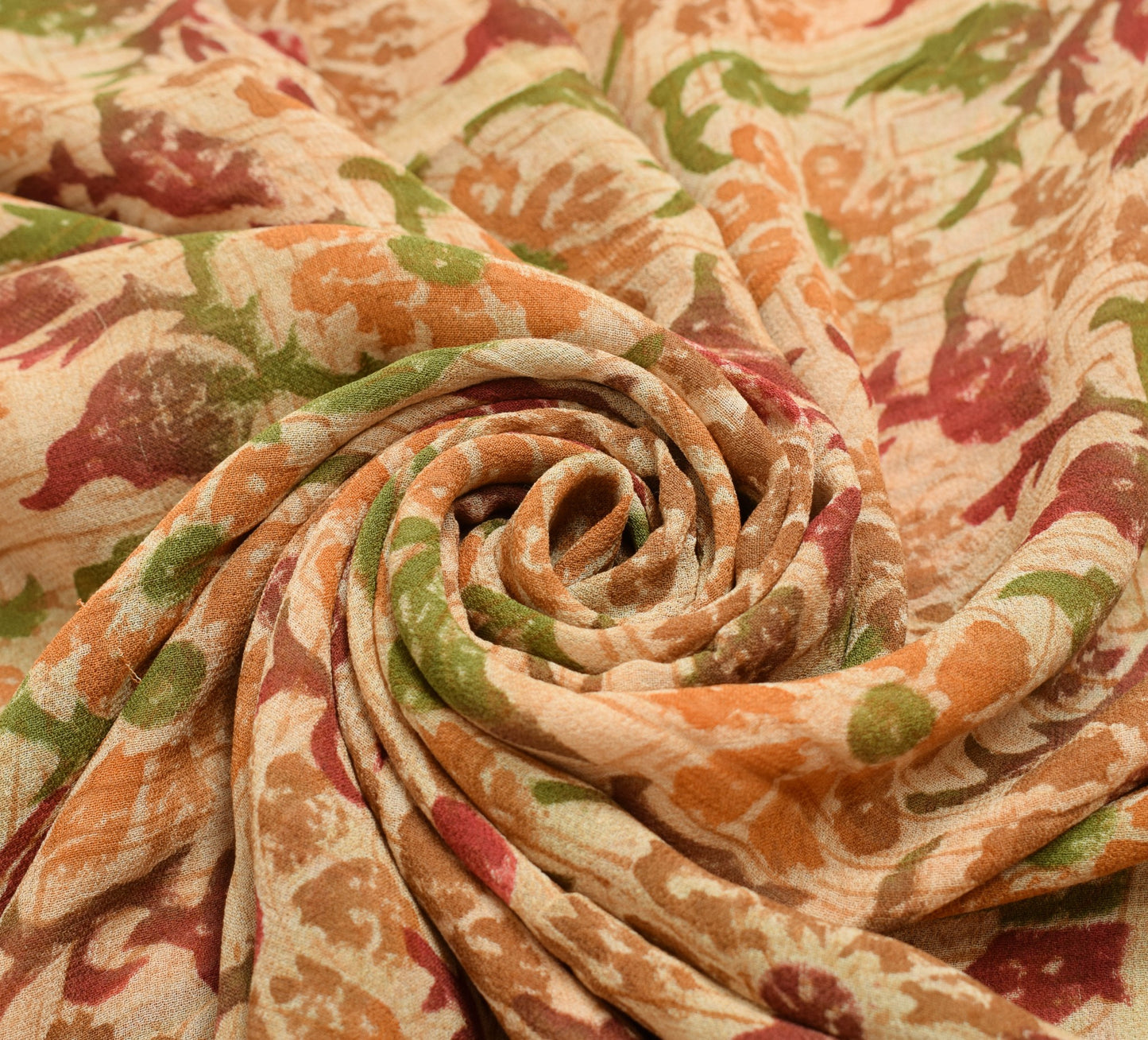 Sushila Vtg Beige Saree Georgette Silk Hand Block Printed Floral Craft Fabric