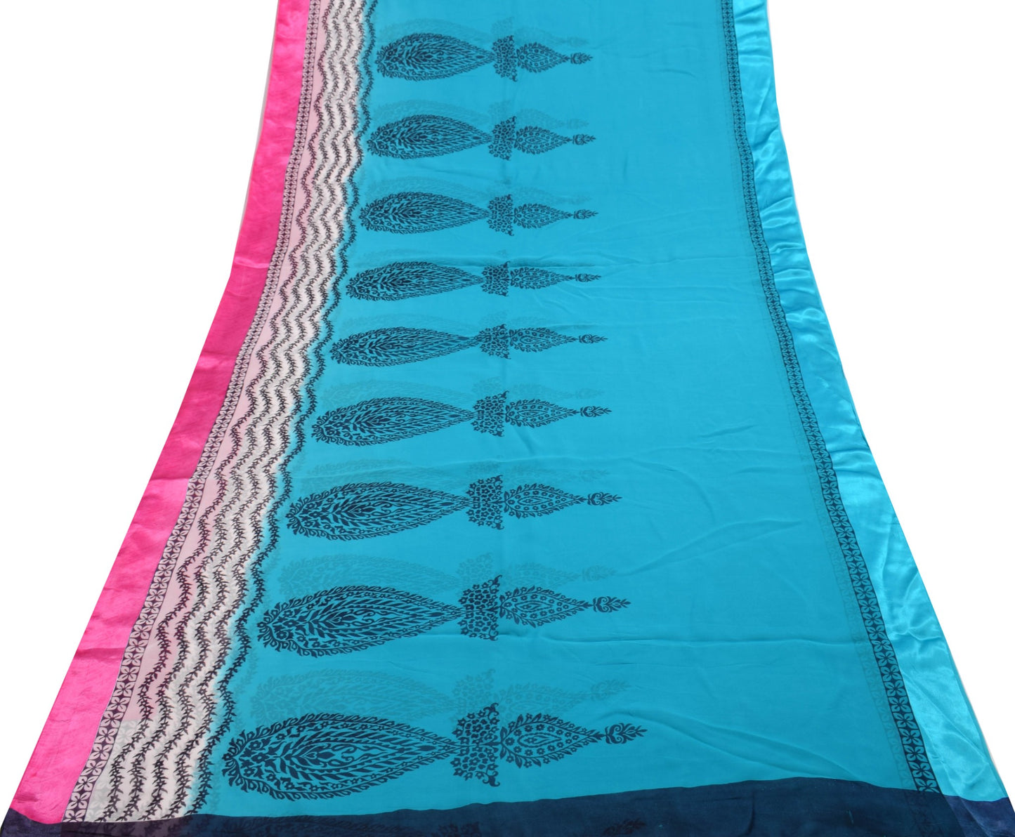 Sushila Vintage Aqua Blue Saree 100% Pure Georgette Silk Printed Craft Fabric