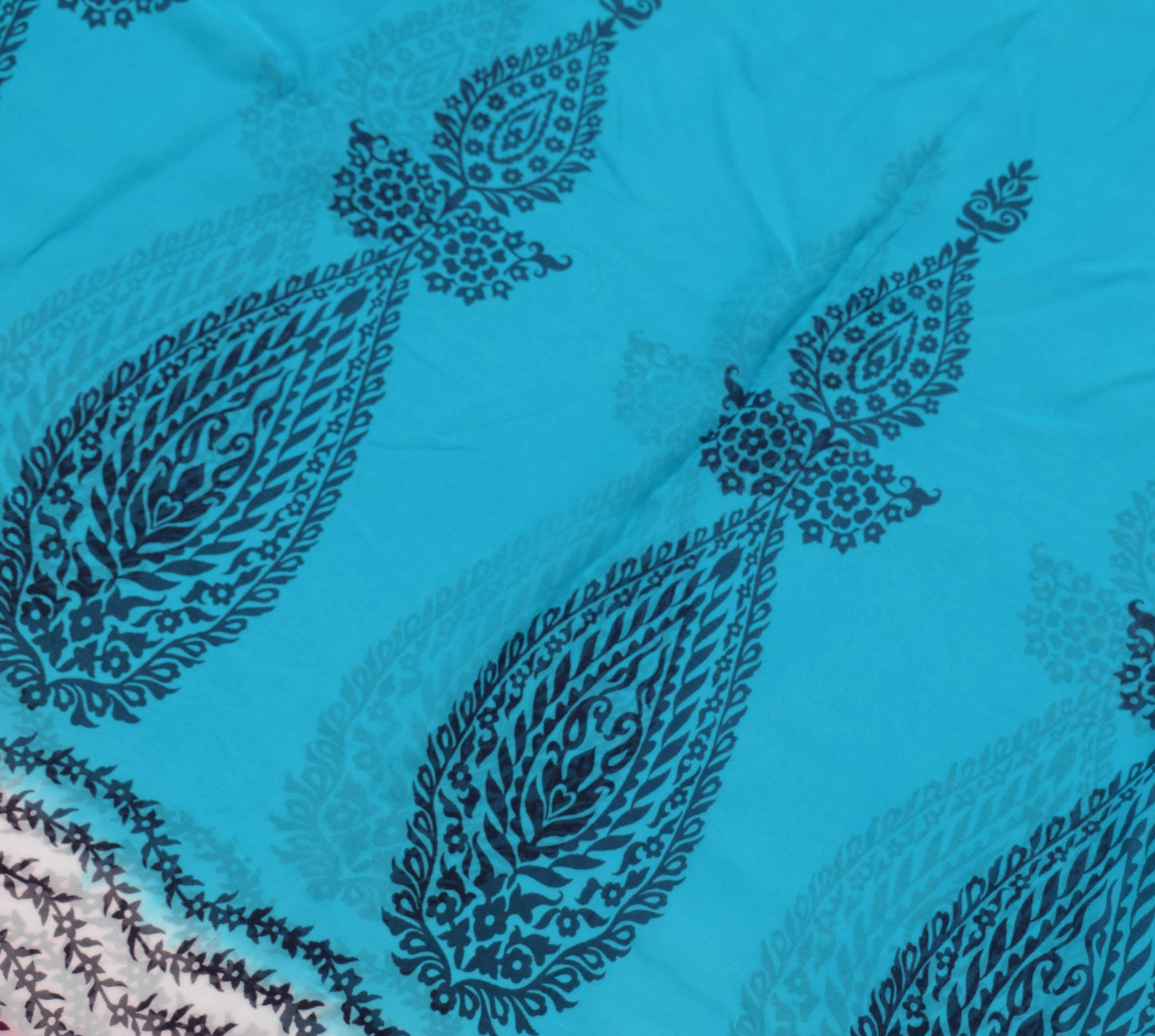 Sushila Vintage Aqua Blue Saree 100% Pure Georgette Silk Printed Craft Fabric