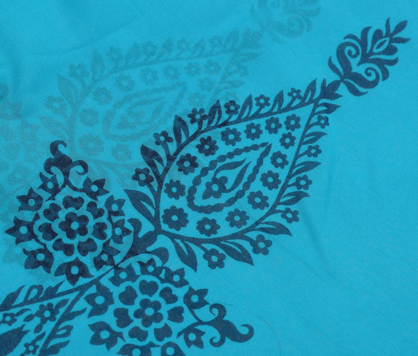 Sushila Vintage Aqua Blue Saree 100% Pure Georgette Silk Printed Craft Fabric