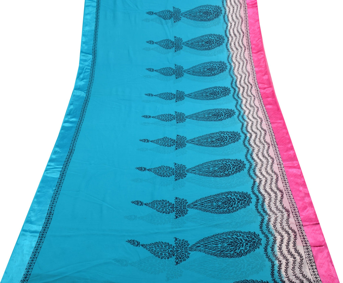 Sushila Vintage Aqua Blue Saree 100% Pure Georgette Silk Printed Craft Fabric