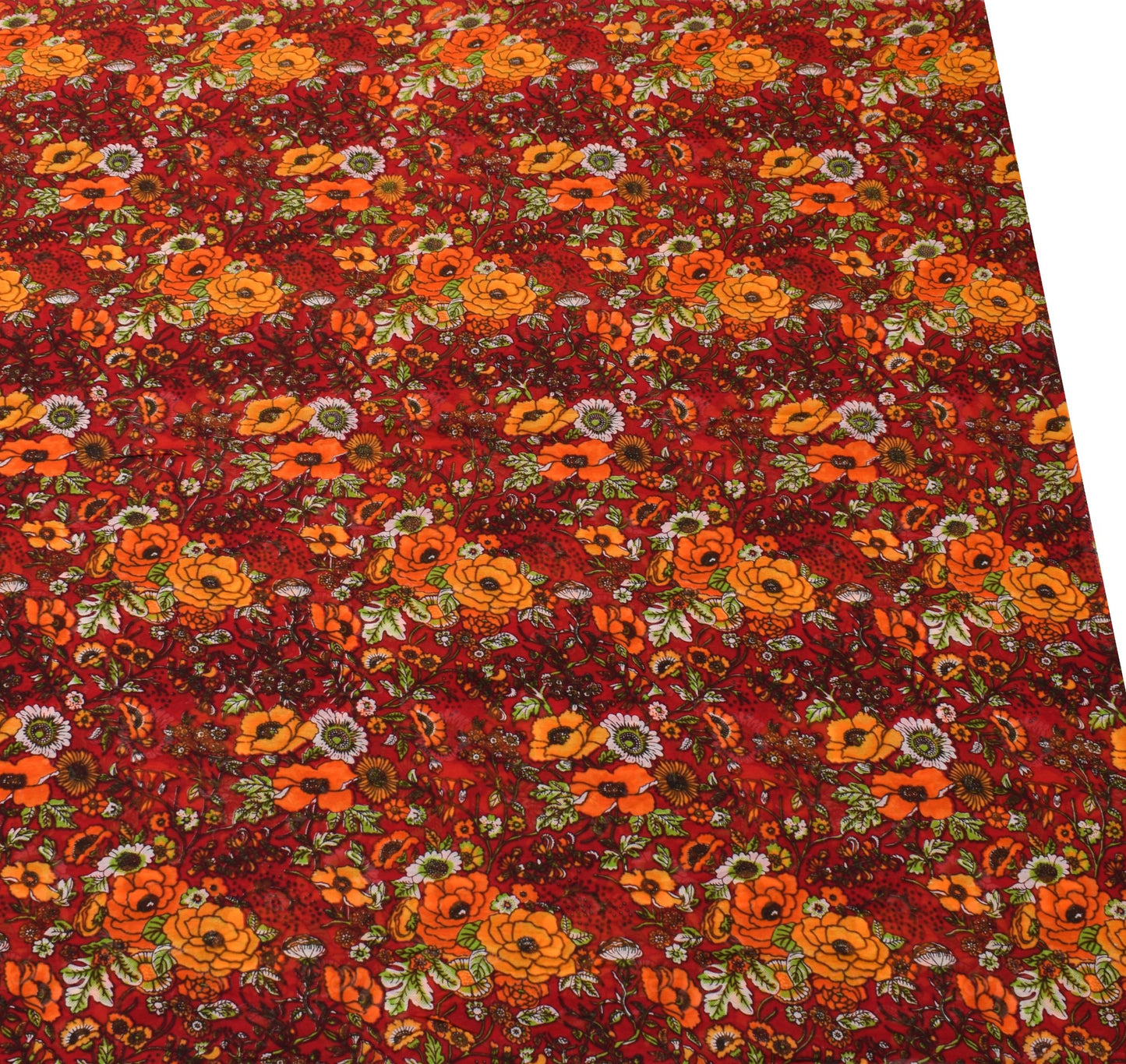 Sushila Vintage Dark Red Floral Saree Pure Georgette Silk Printed Craft Fabric