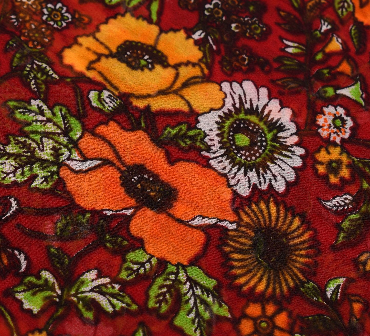 Sushila Vintage Dark Red Floral Saree Pure Georgette Silk Printed Craft Fabric