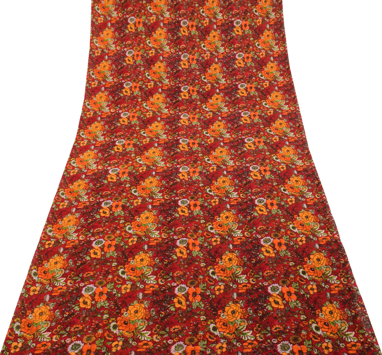 Sushila Vintage Dark Red Floral Saree Pure Georgette Silk Printed Craft Fabric