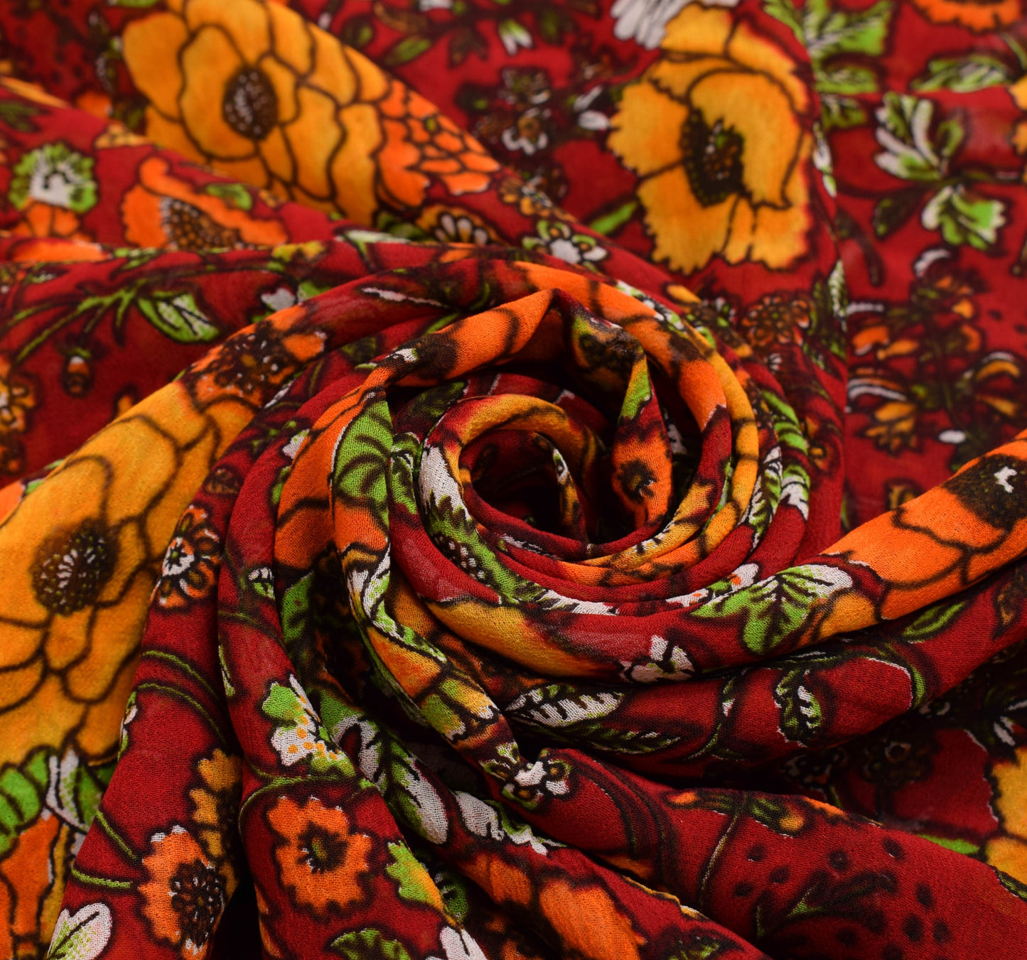 Sushila Vintage Dark Red Floral Saree Pure Georgette Silk Printed Craft Fabric