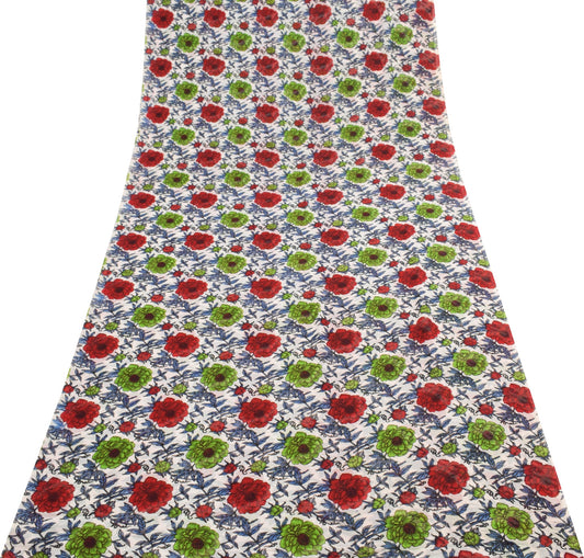 Sushila Vintage Saree 100% Pure Georgette Silk White Floral Printed Craft Fabric