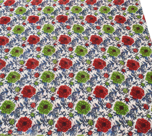 Sushila Vintage Saree 100% Pure Georgette Silk White Floral Printed Craft Fabric