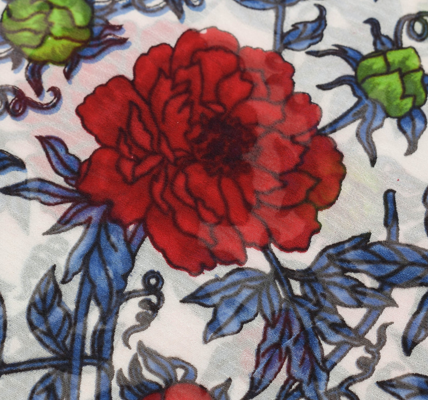 Sushila Vintage Saree 100% Pure Georgette Silk White Floral Printed Craft Fabric