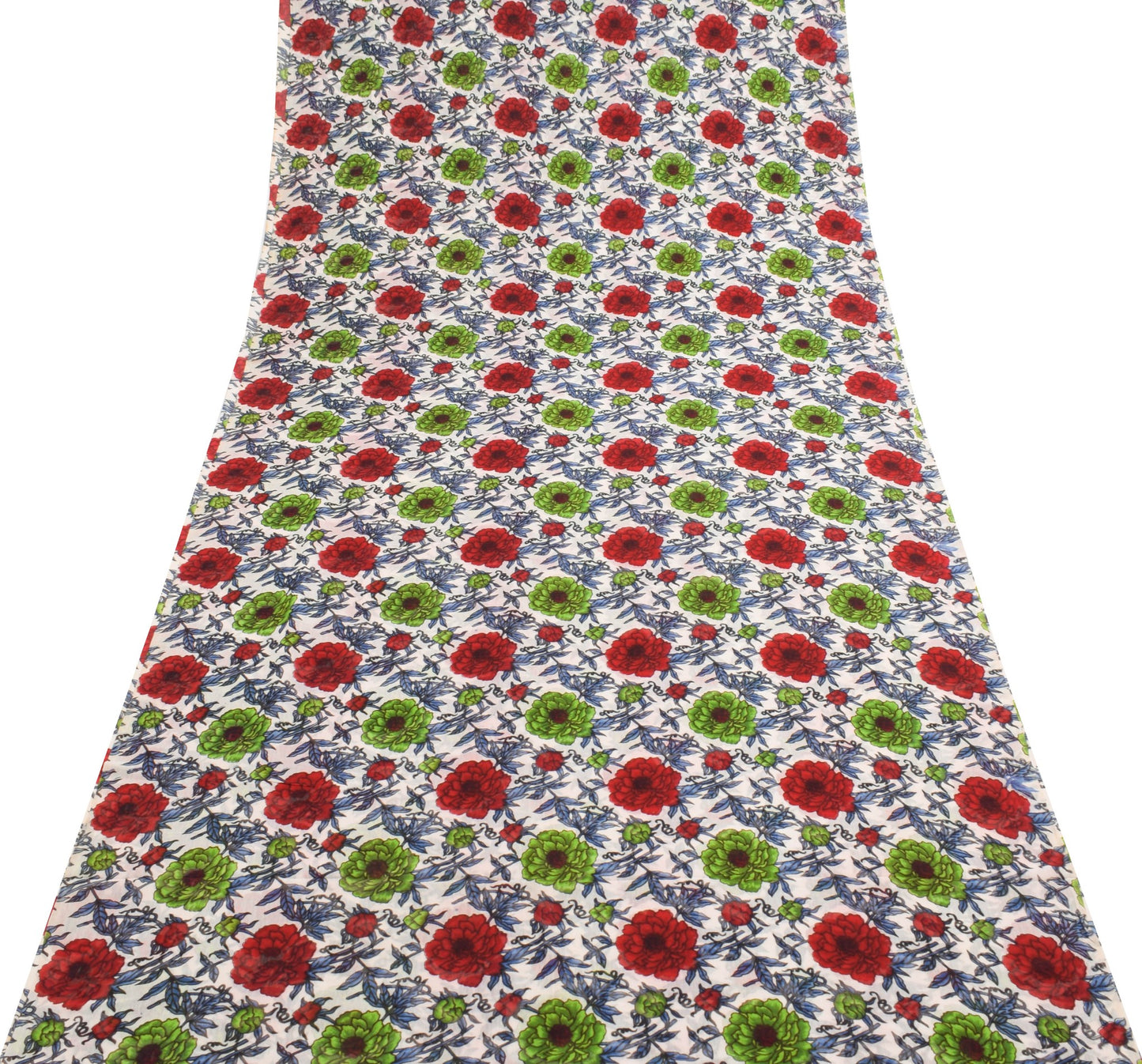 Sushila Vintage Saree 100% Pure Georgette Silk White Floral Printed Craft Fabric