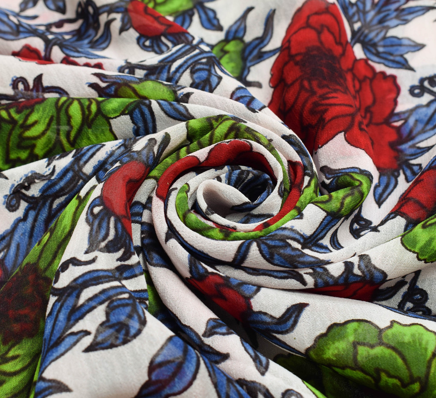 Sushila Vintage Saree 100% Pure Georgette Silk White Floral Printed Craft Fabric