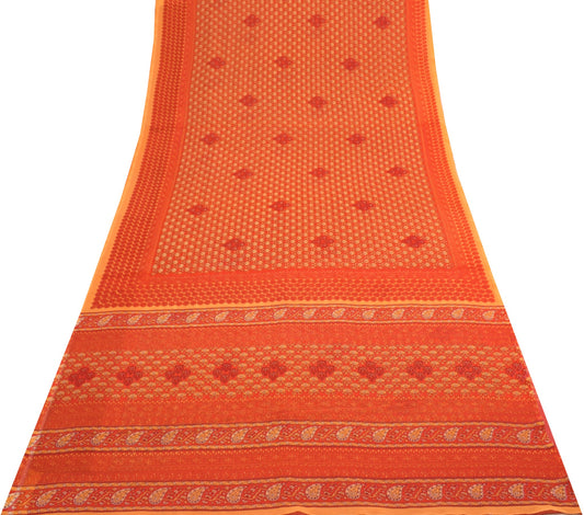 Sushila Vintage Orange & Red Saree Georgette Silk Printed Floral Craft Fabric