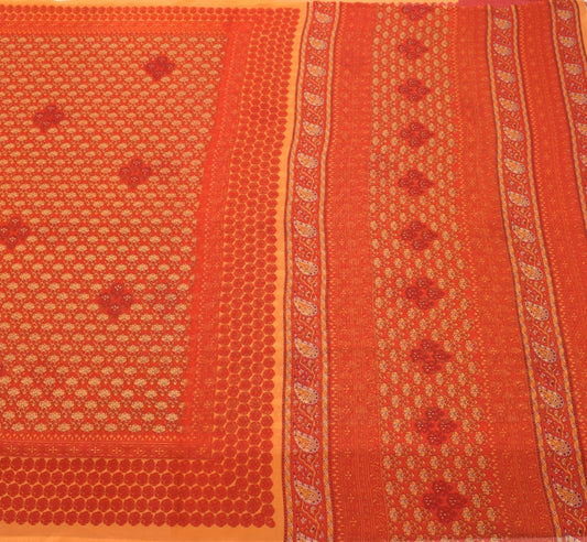 Sushila Vintage Orange & Red Saree Georgette Silk Printed Floral Craft Fabric