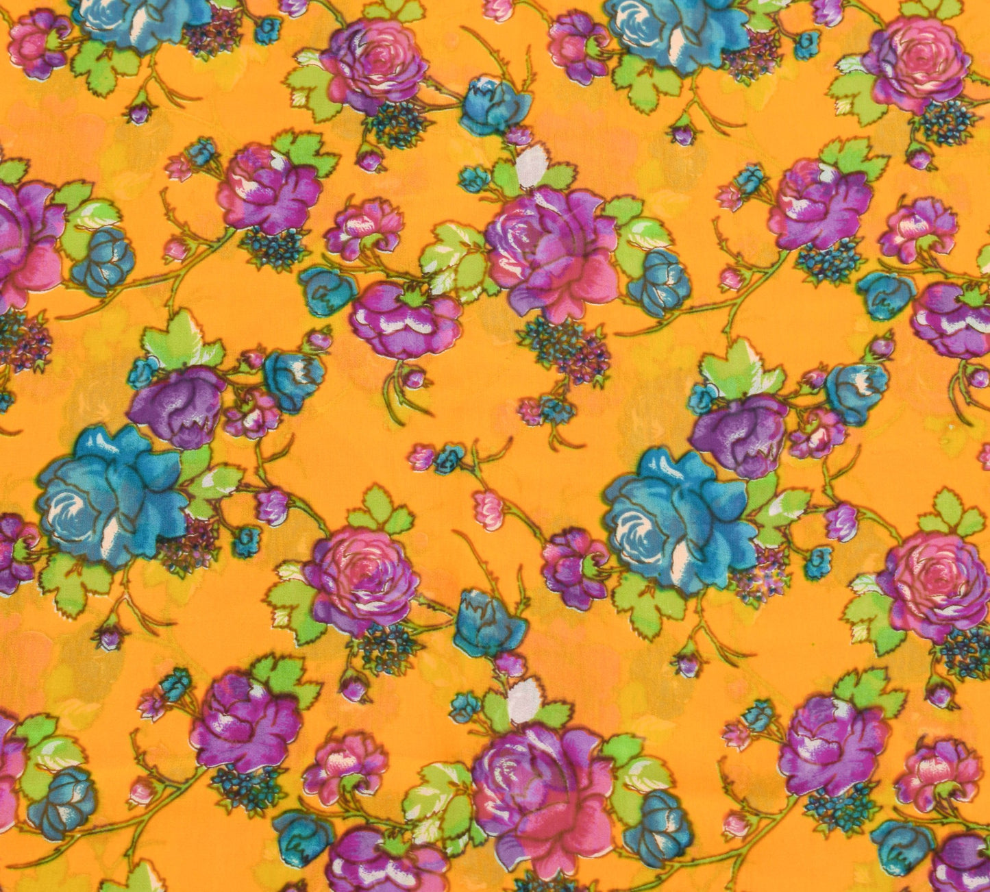 Sushila Vintage Yellow Floral Saree 100%Pure Georgette Silk Printed Craft Fabric