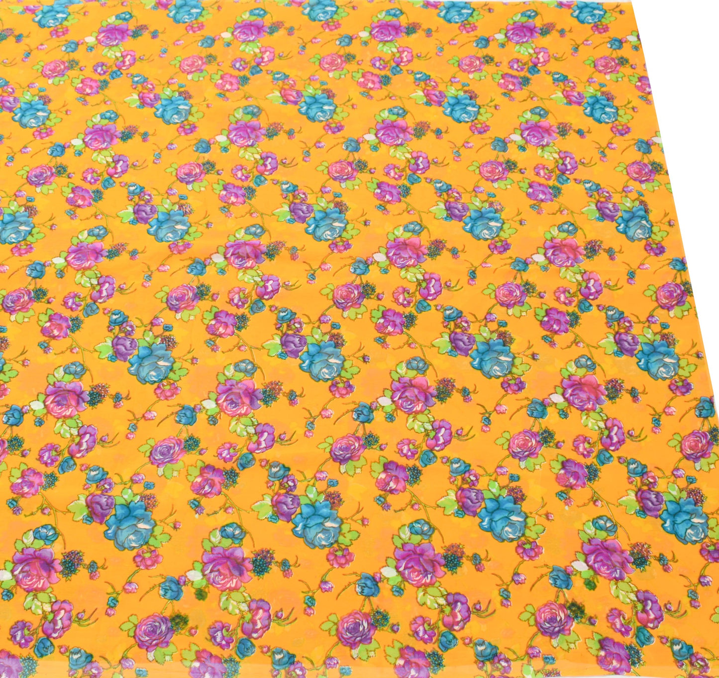 Sushila Vintage Yellow Floral Saree 100%Pure Georgette Silk Printed Craft Fabric