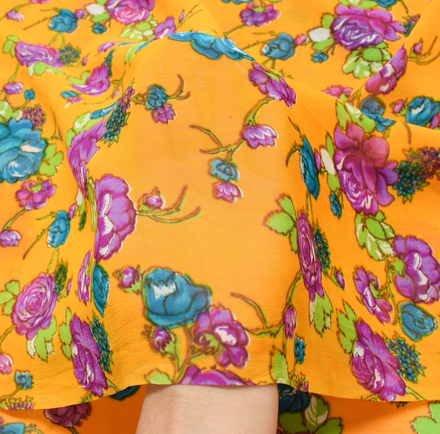 Sushila Vtg Yellow Haldi Wear Saree Pure Georgette Silk Printed Floral Fabric