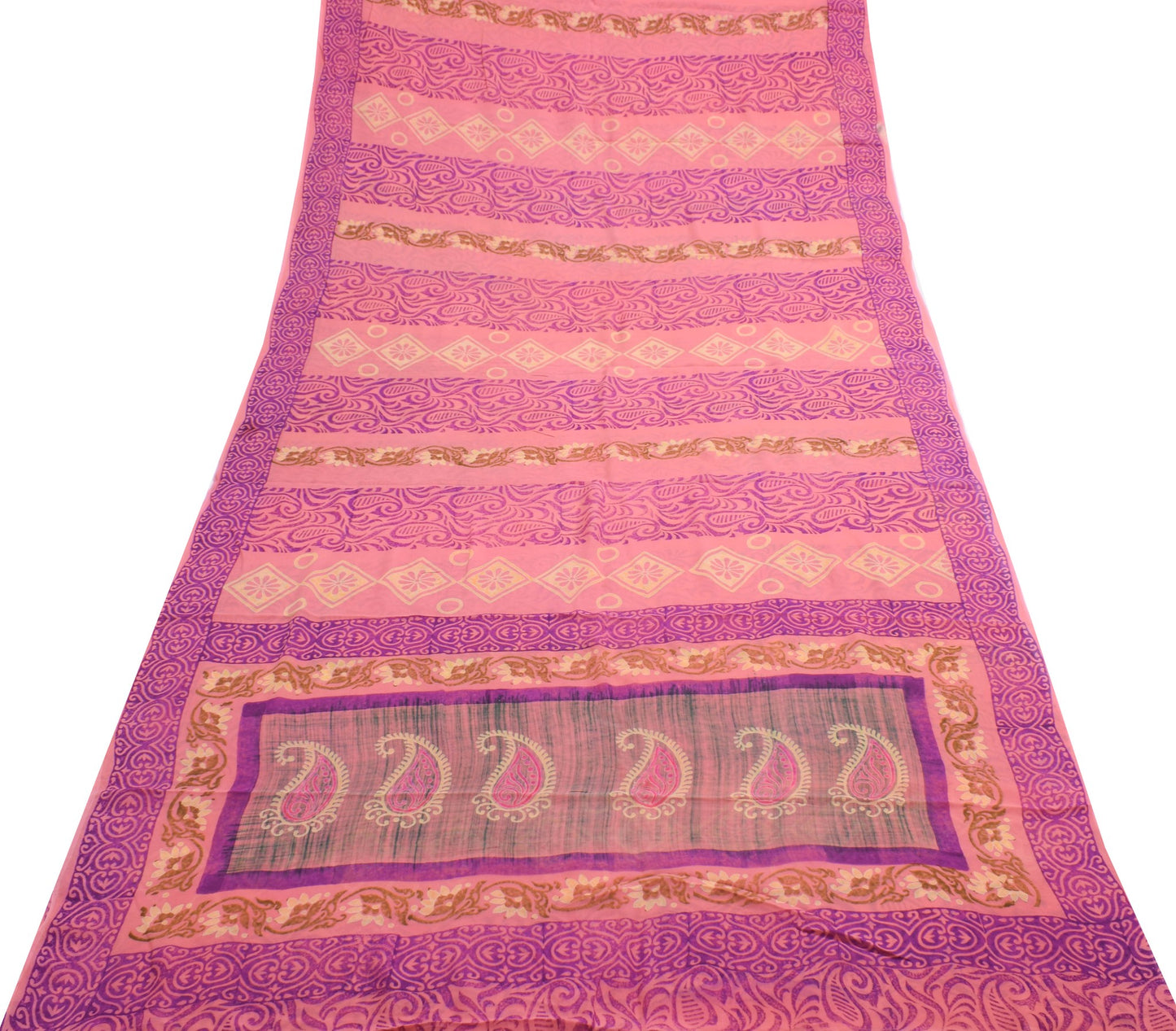 Sushila Vintage Pink Saree Pure Georgette Silk Hand Block Printed Craft Fabric