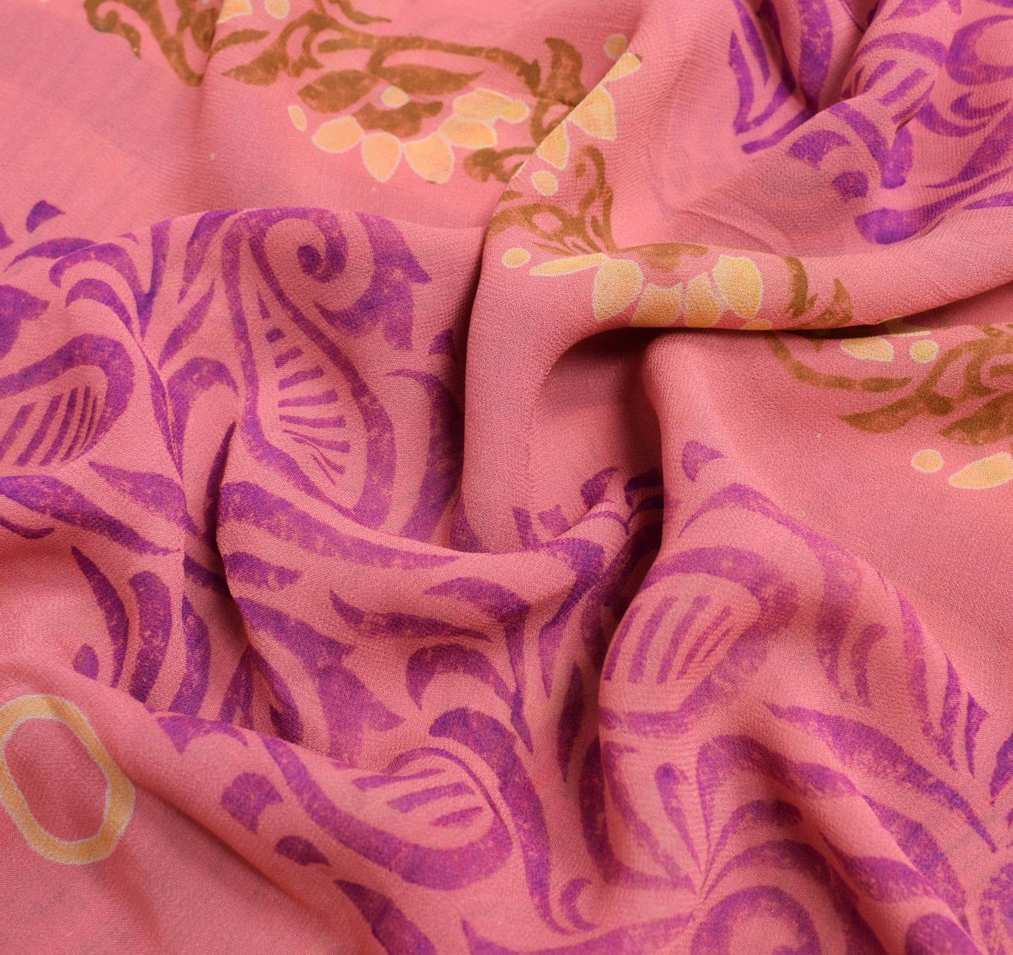 Sushila Vintage Pink Saree Pure Georgette Silk Hand Block Printed Craft Fabric