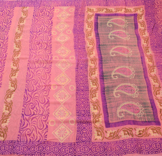 Sushila Vintage Pink Saree Pure Georgette Silk Hand Block Printed Craft Fabric