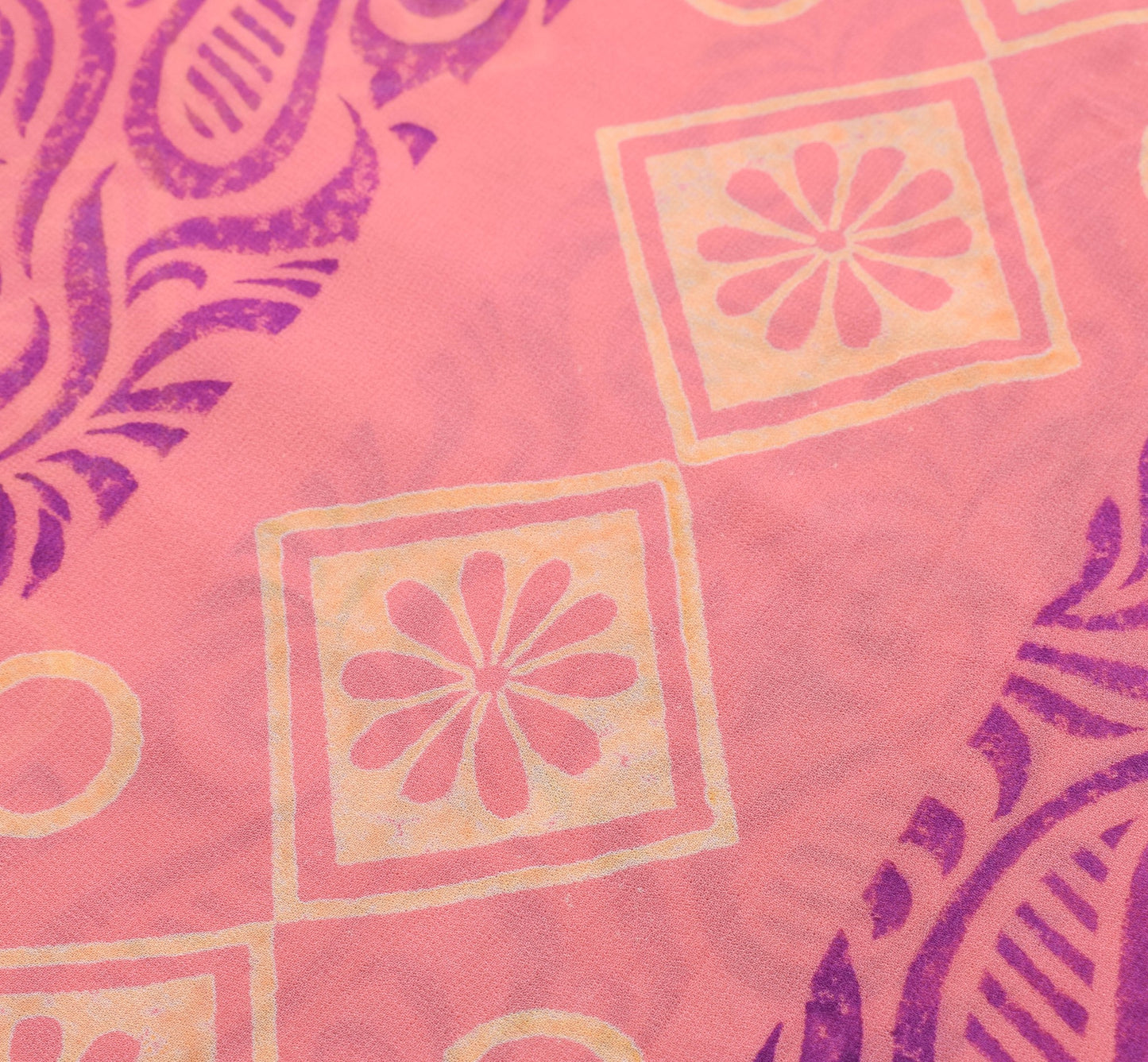 Sushila Vintage Pink Saree Pure Georgette Silk Hand Block Printed Craft Fabric