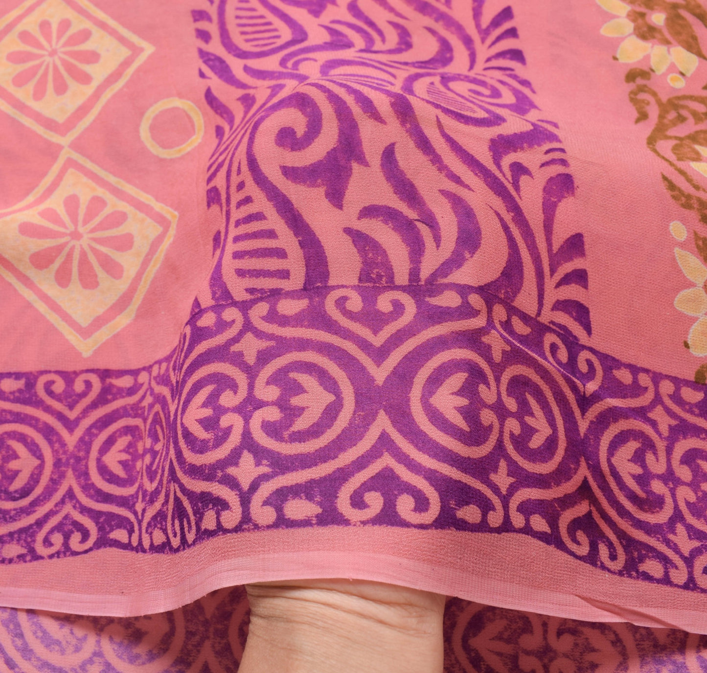 Sushila Vintage Pink Saree Pure Georgette Silk Hand Block Printed Craft Fabric