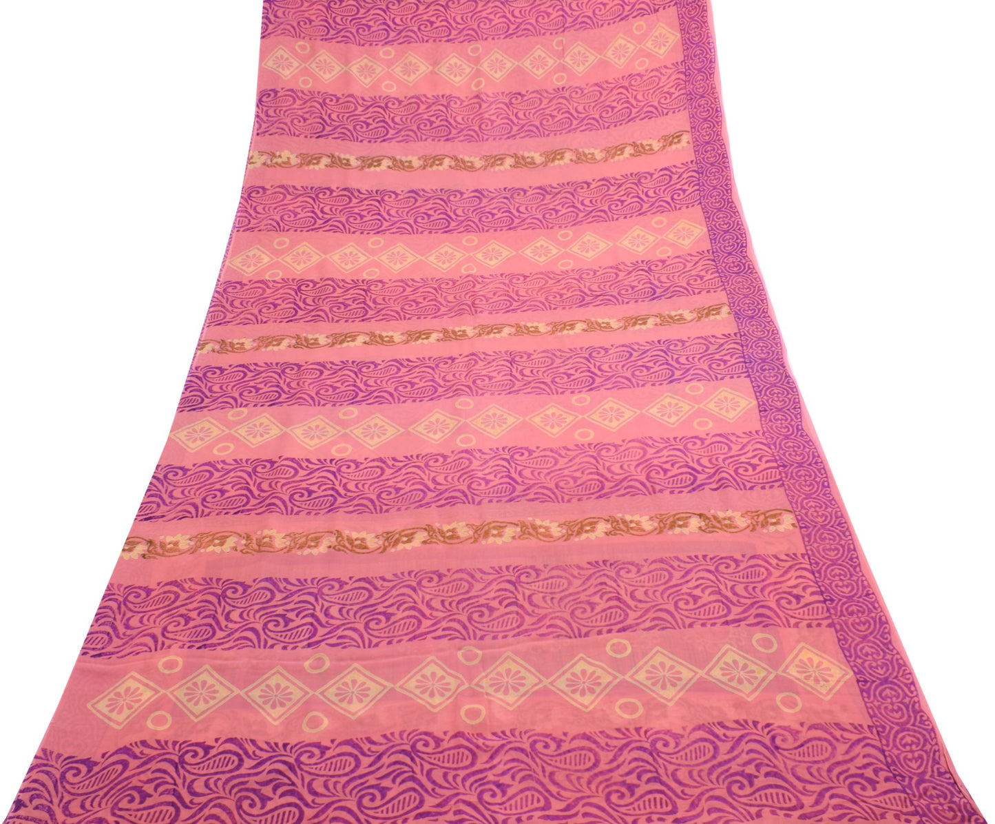 Sushila Vintage Pink Saree Pure Georgette Silk Hand Block Printed Craft Fabric
