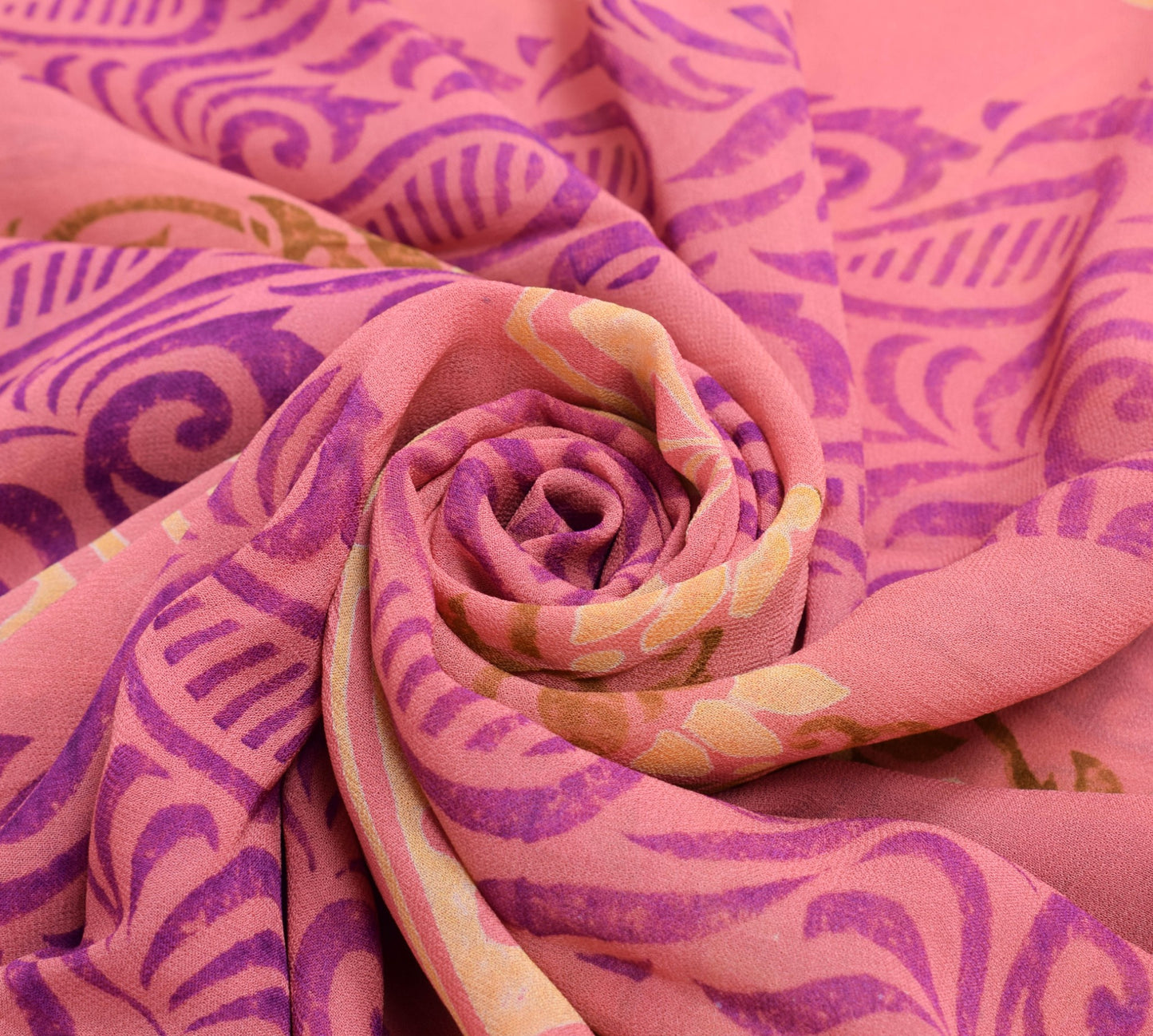 Sushila Vintage Pink Saree Pure Georgette Silk Hand Block Printed Craft Fabric