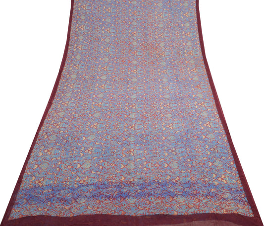 Sushila Vintage Saree 100%Pure Georgette Silk Printed Maroon Floral Craft Fabric