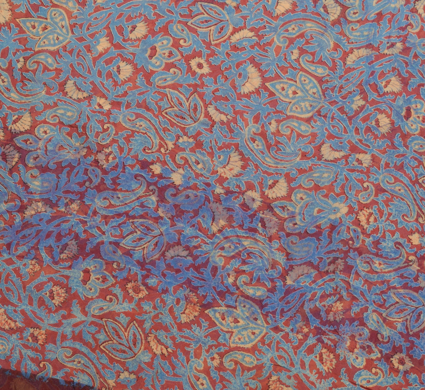 Sushila Vintage Saree 100%Pure Georgette Silk Printed Maroon Floral Craft Fabric