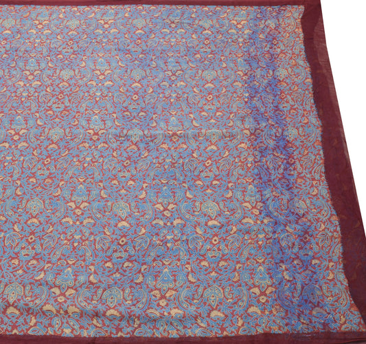 Sushila Vintage Saree 100%Pure Georgette Silk Printed Maroon Floral Craft Fabric