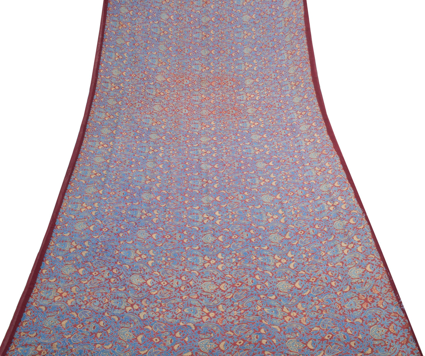 Sushila Vintage Saree 100%Pure Georgette Silk Printed Maroon Floral Craft Fabric