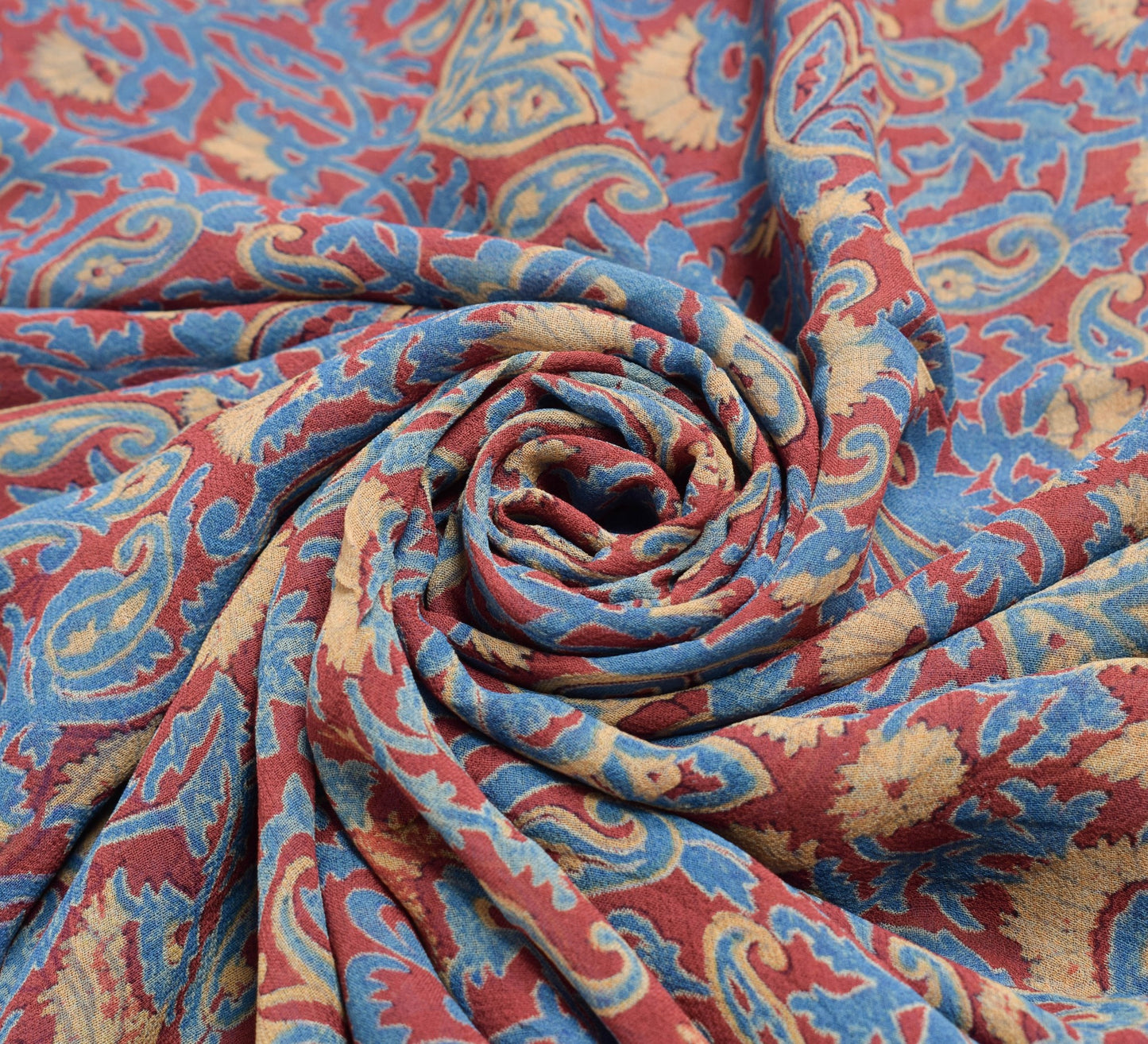 Sushila Vintage Saree 100%Pure Georgette Silk Printed Maroon Floral Craft Fabric