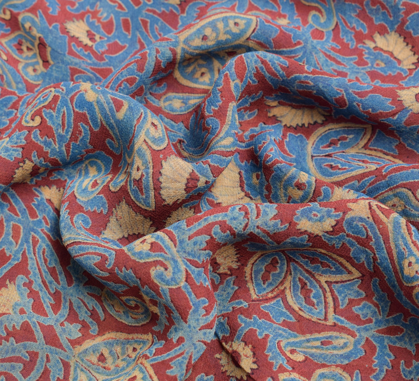 Sushila Vintage Saree 100%Pure Georgette Silk Printed Maroon Floral Craft Fabric