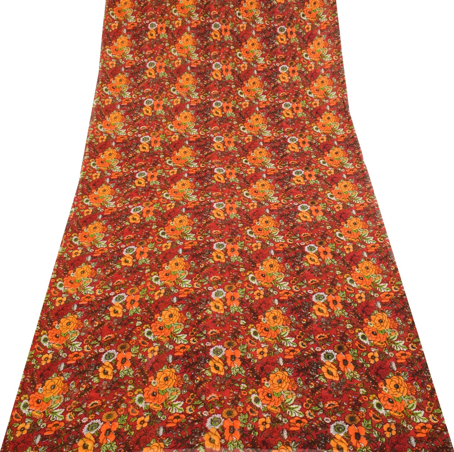 Sushila Vintage Saree Pure Georgette Silk Printed Red Floral Craft Dress Fabric