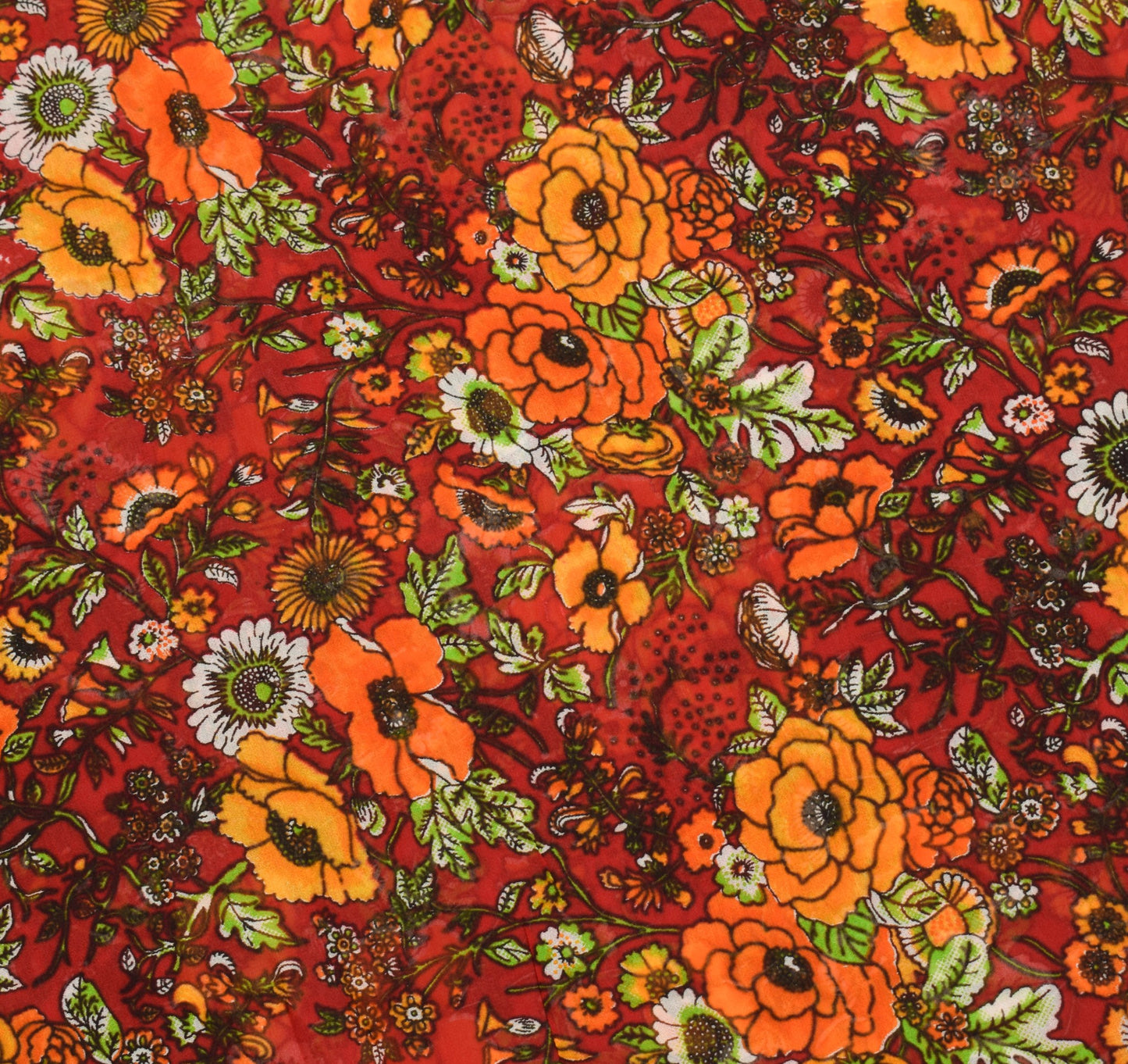 Sushila Vintage Saree Pure Georgette Silk Printed Red Floral Craft Dress Fabric