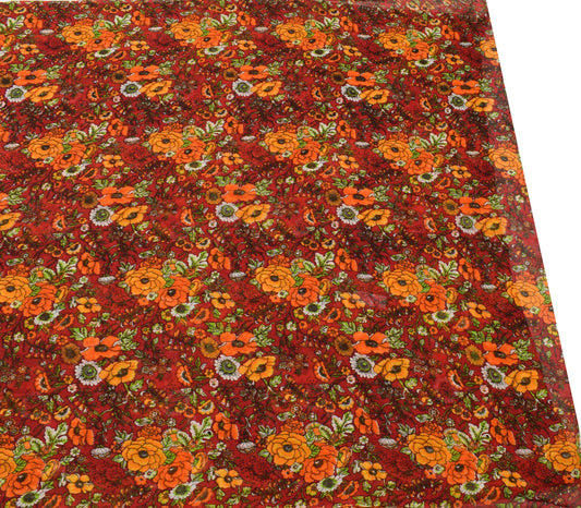 Sushila Vintage Saree Pure Georgette Silk Printed Red Floral Craft Dress Fabric
