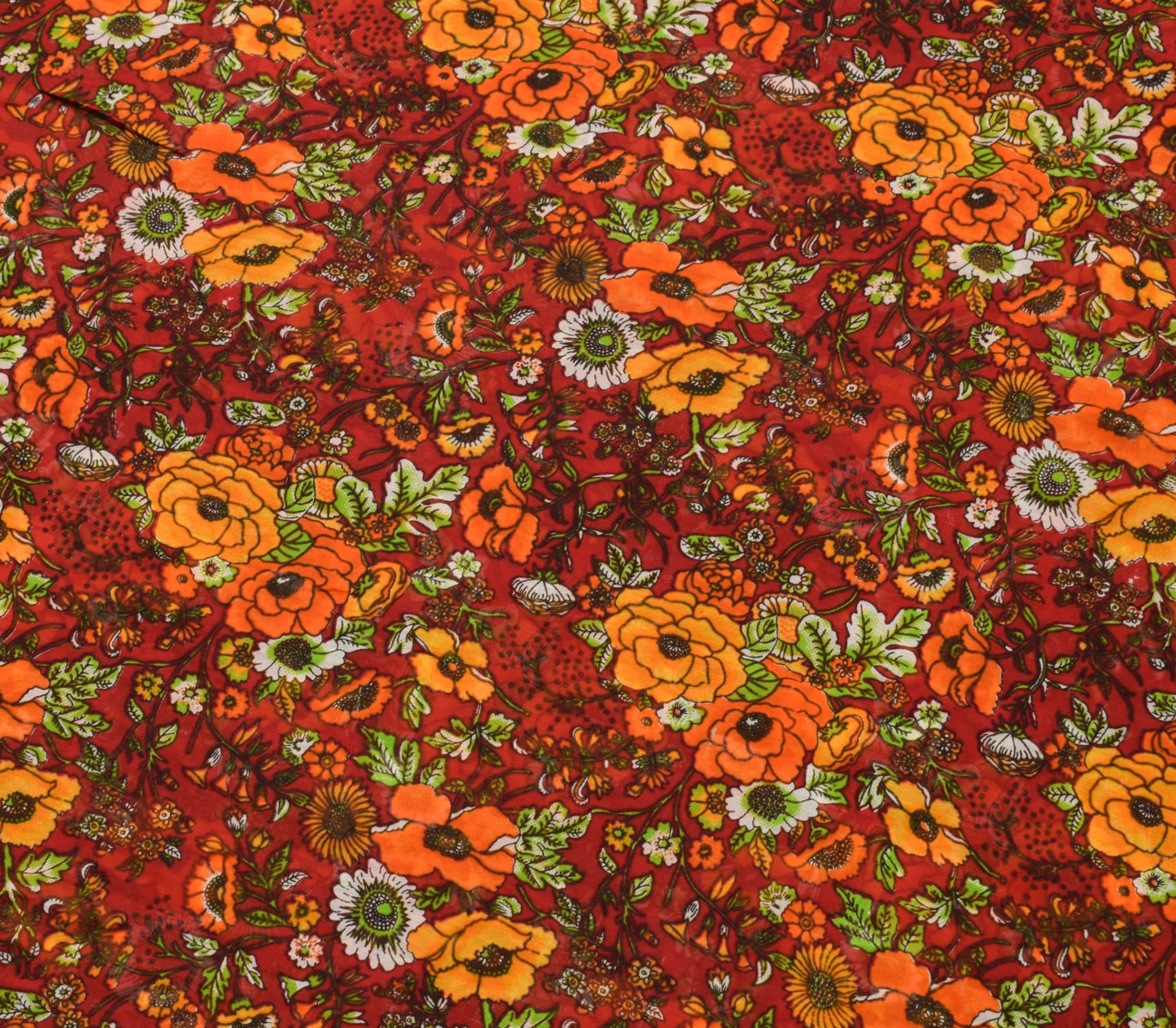 Sushila Vintage Saree Pure Georgette Silk Printed Red Floral Craft Dress Fabric