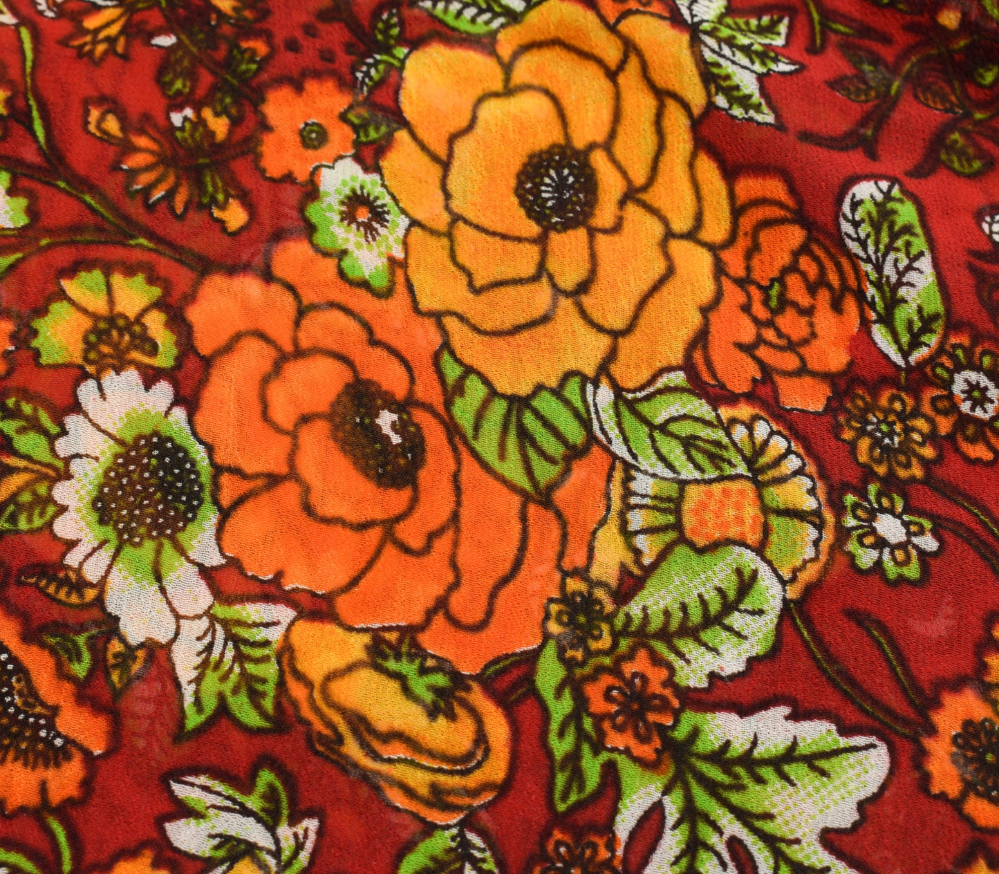 Sushila Vintage Saree Pure Georgette Silk Printed Red Floral Craft Dress Fabric