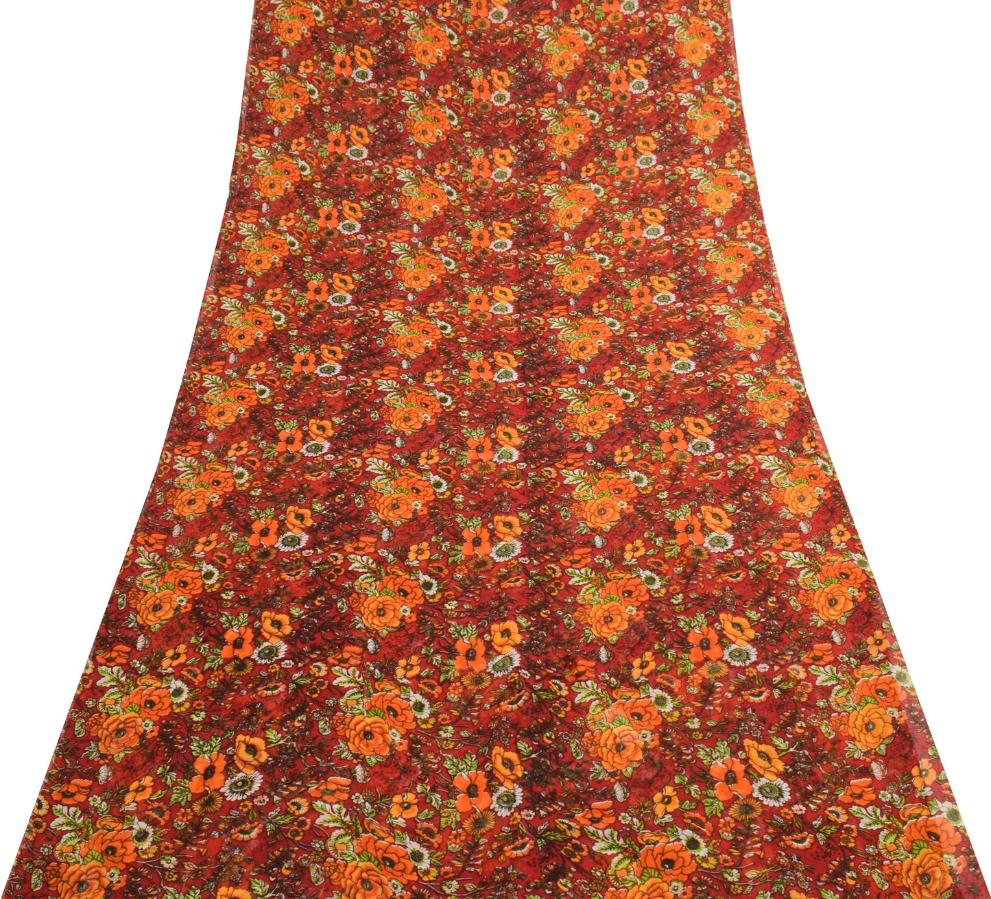 Sushila Vintage Saree Pure Georgette Silk Printed Red Floral Craft Dress Fabric