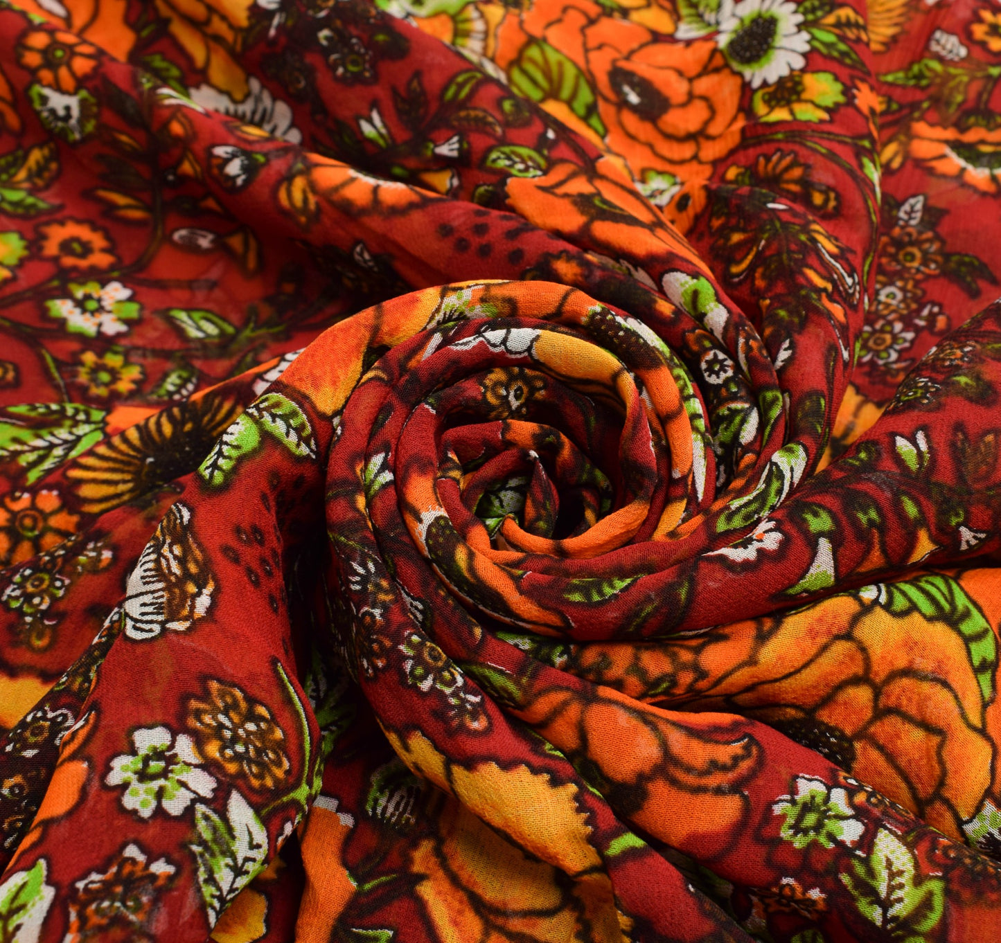 Sushila Vintage Saree Pure Georgette Silk Printed Red Floral Craft Dress Fabric