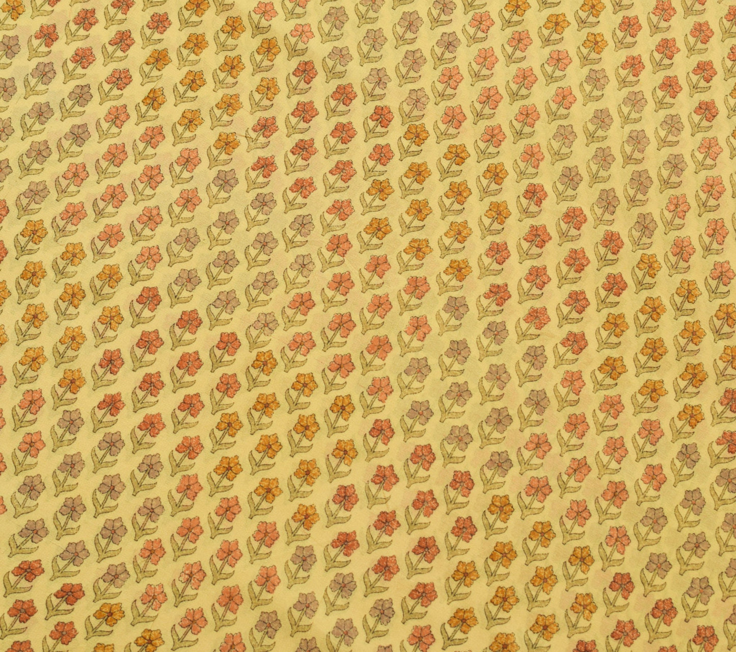 Sushila Vintage Saree 100%Pure Georgette Silk Printed Floral Yellow Craft Fabric
