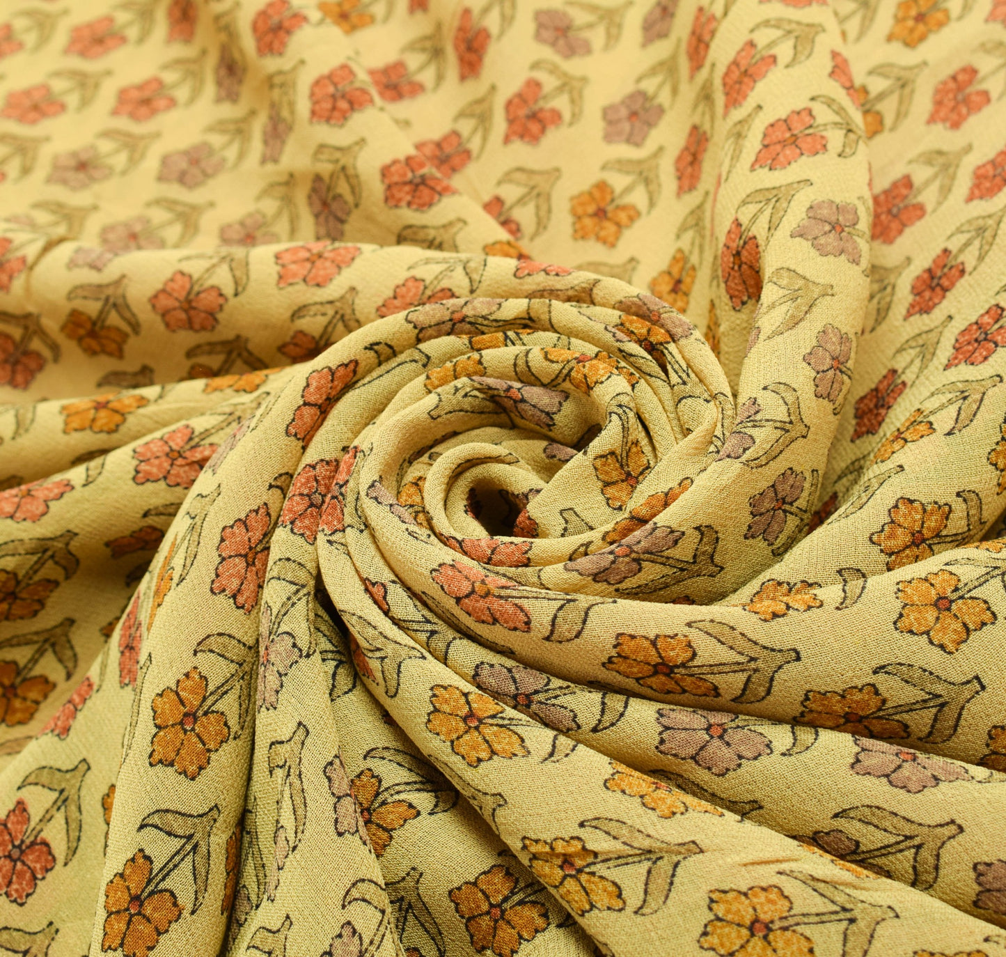 Sushila Vintage Saree 100%Pure Georgette Silk Printed Floral Yellow Craft Fabric