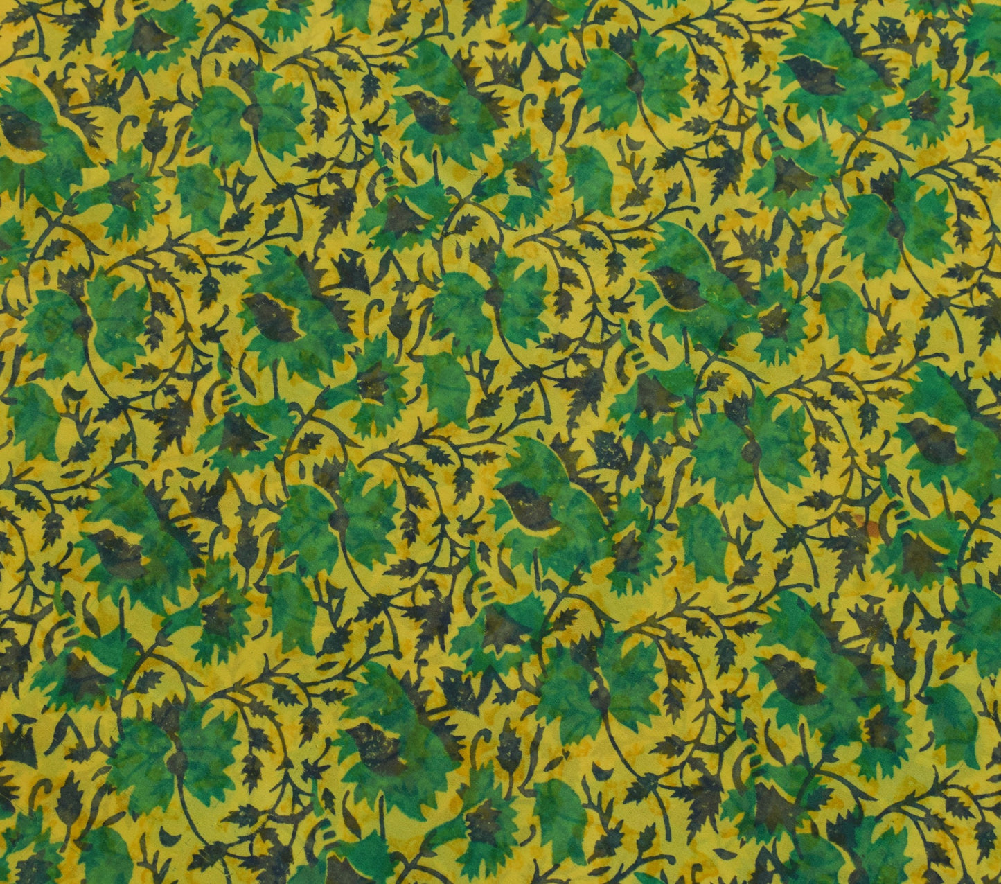Sushila Vintage Saree Pure Georgette Silk Yellow Hand Block Printed Craft Fabric