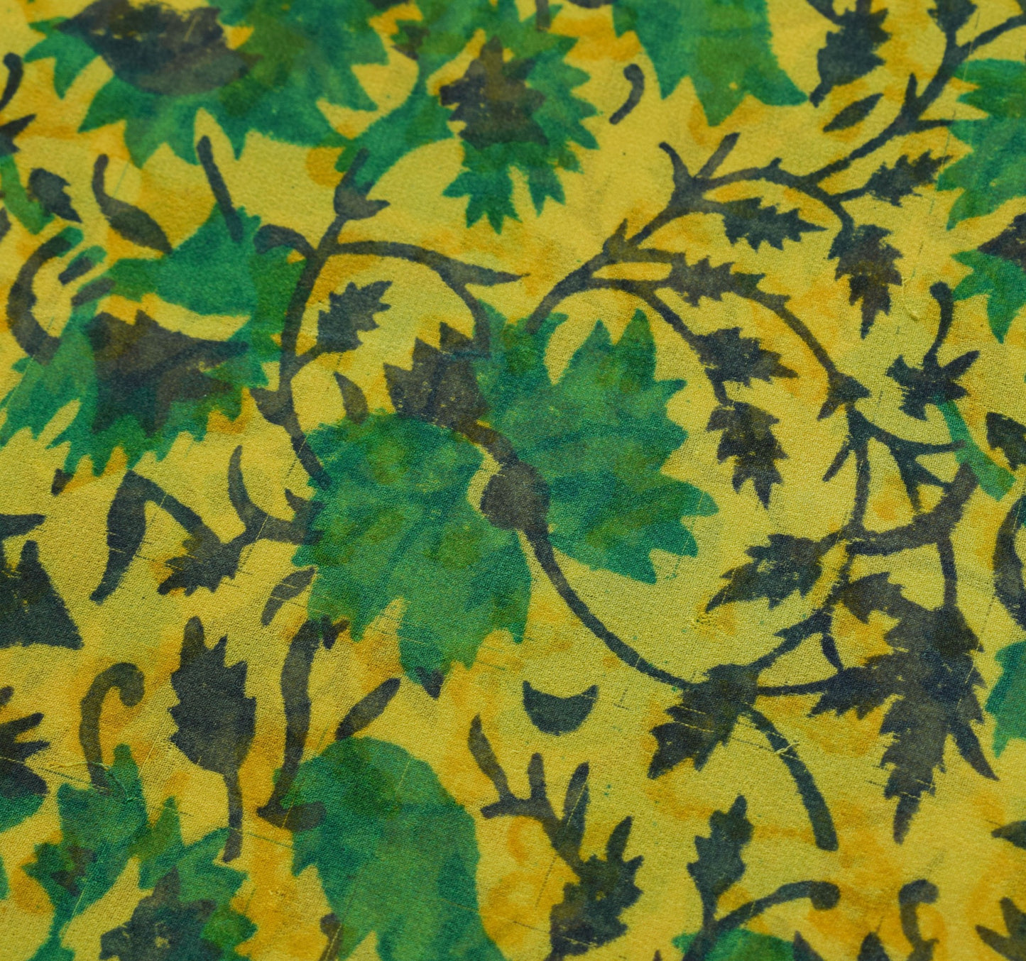 Sushila Vintage Saree Pure Georgette Silk Yellow Hand Block Printed Craft Fabric